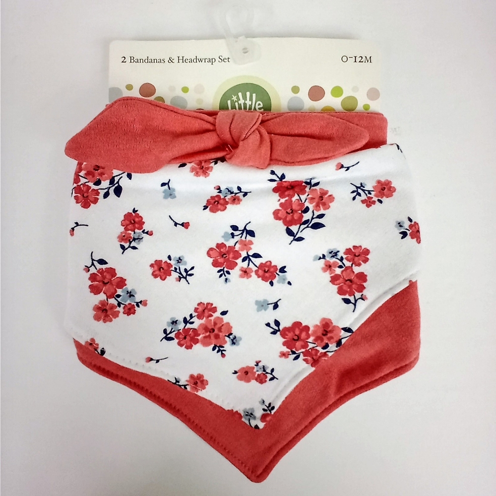 Little Me 3 Piece Bandana Bib & Head Wrap Set (0-12) Months
